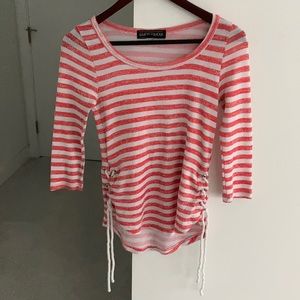Red and white striped top with tie sides